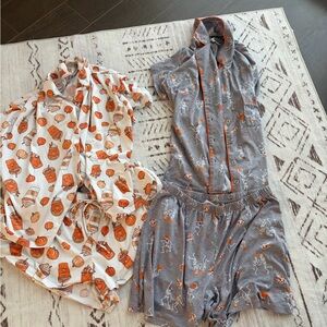 Halloween Pumpkin Print Pajama Set - Orange & Gray